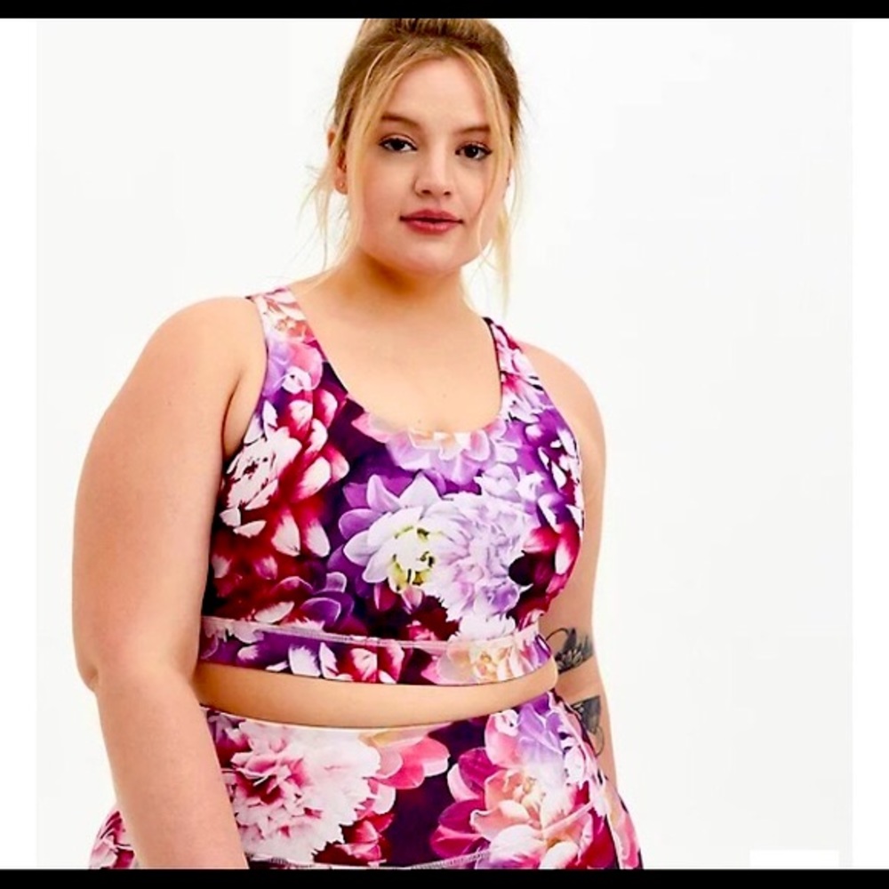 Purple Floral Strappy Active Bra